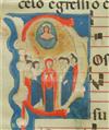 MANUSCRIPT LEAF ASCENSION. Vellum leaf from a Latin antiphonary with illuminated initial P. Italy, 14th century